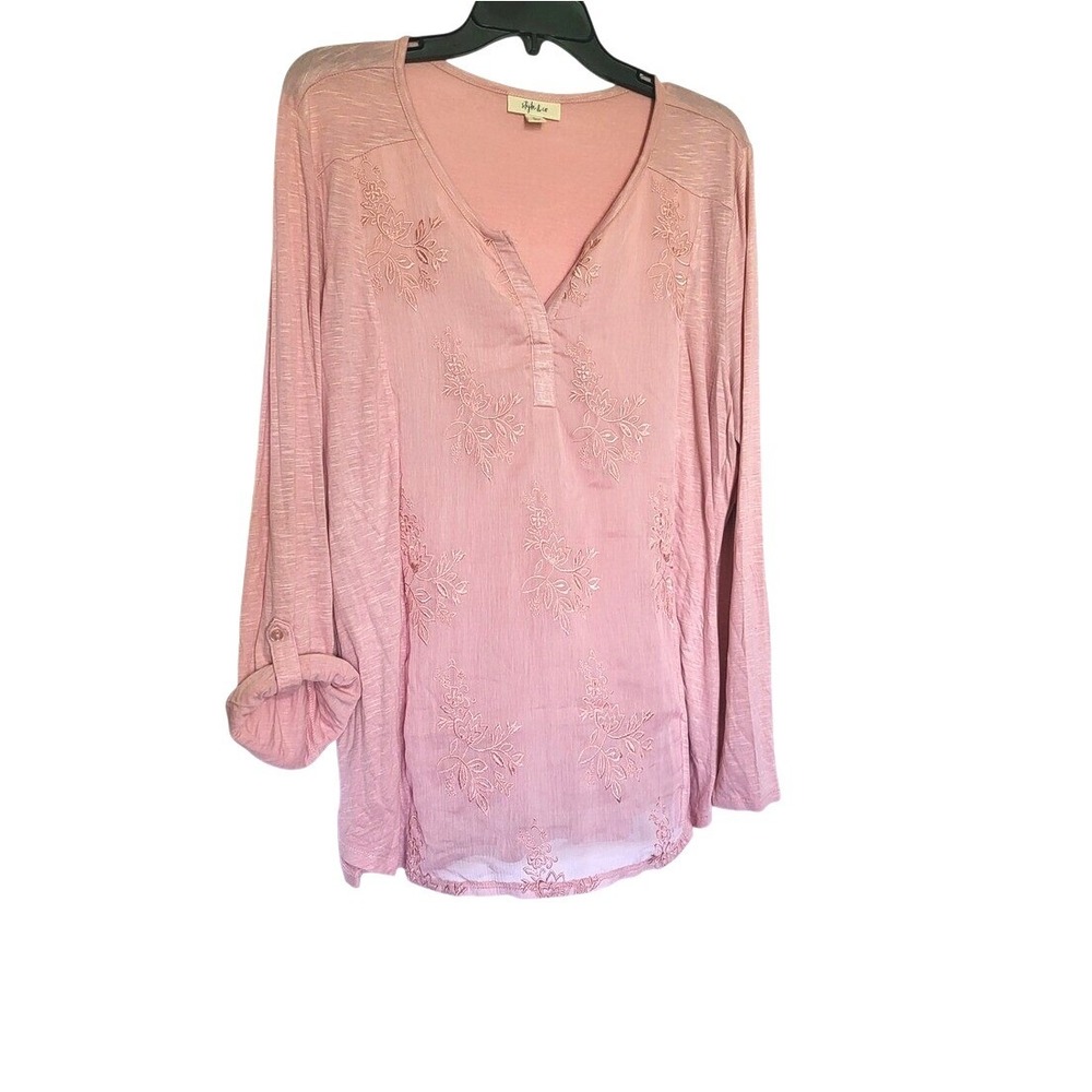 Style & Co. Light Pink Embroidered V-Neck Blouse